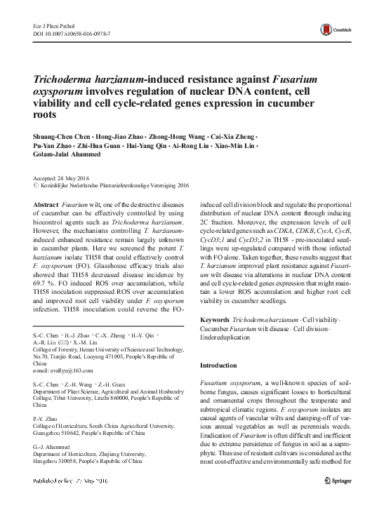 PDF) Trichoderma harzianum-induced resistance against