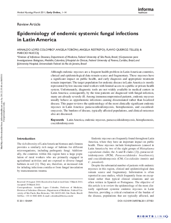 (PDF) Epidemiology of endemic systemic fungal infections in Latin America