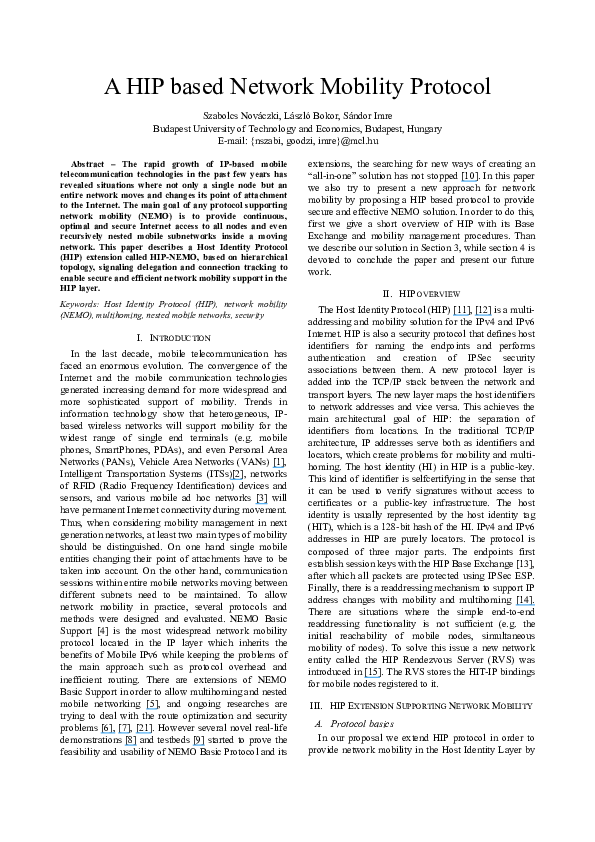 (PDF) A HIP Based Network Mobility Protocol
