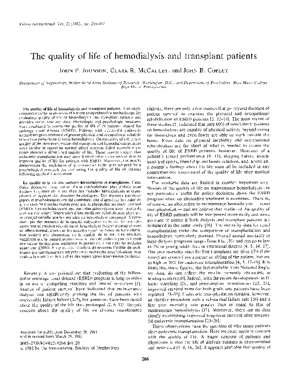 (PDF) The quality of life of hemodialysis and transplant patients