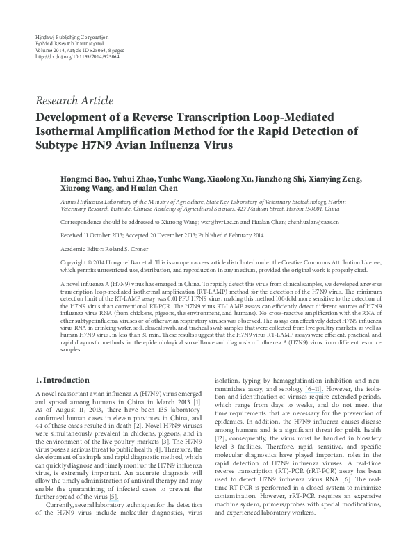(PDF) Development of a reverse transcription loop-mediated isothermal ...