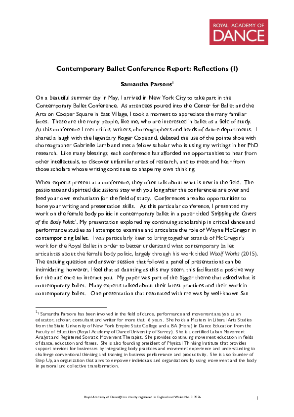 (PDF) Contemporary Ballet Conference Report: Reflections