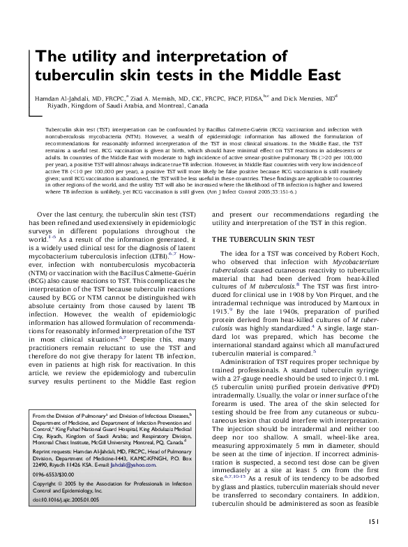 (PDF) The utility and interpretation of tuberculin skin tests in the