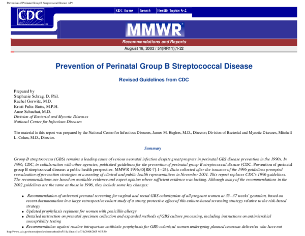 (PDF) Prevention of Perinatal Group B Streptococcal Disease Revised ...