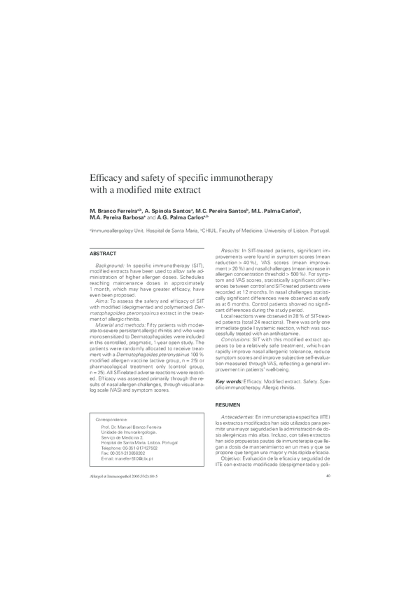 (PDF) Efficacy and safety of specific immunotherapy with a modified ...