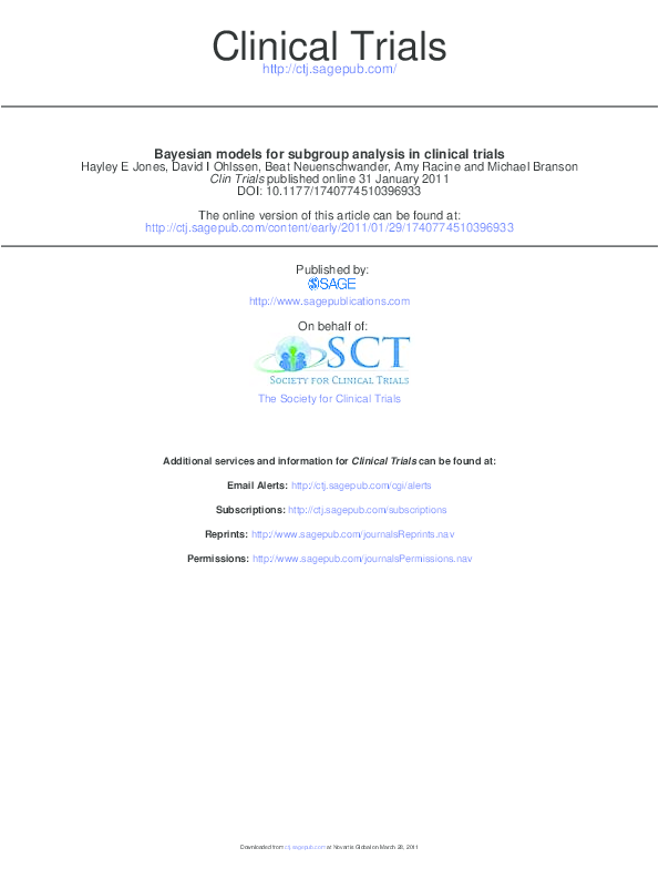 (PDF) Bayesian models for subgroup analysis in clinical trials