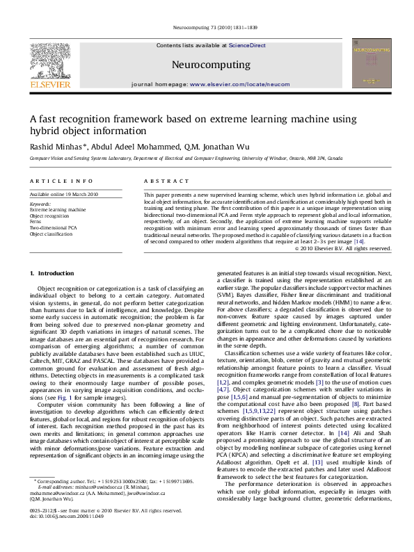 (PDF) A fast recognition framework based on extreme learning machine ...