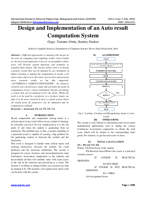 (PDF) Design and Implementation of an Auto result Computation System