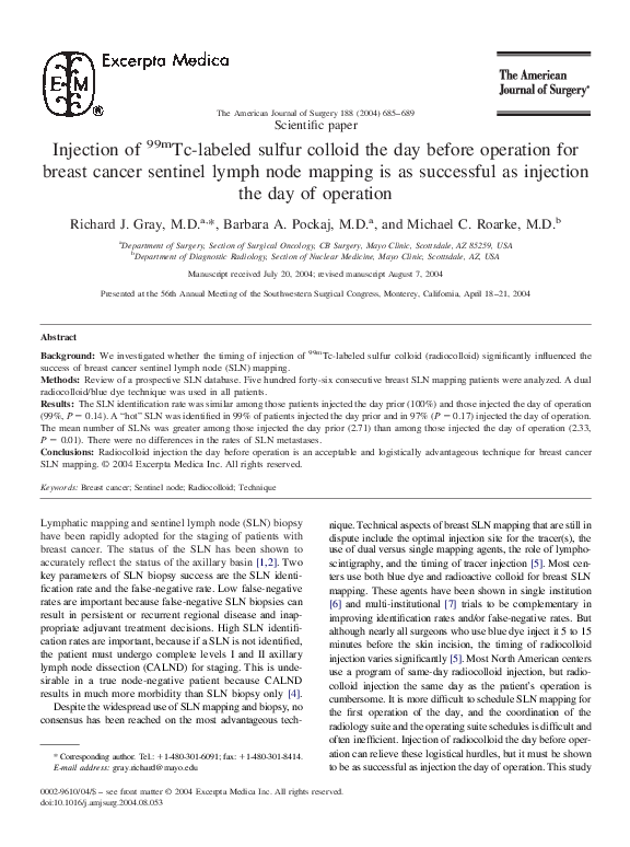 (PDF) Injection of (99m)Tc-labeled sulfur colloid the day before ...