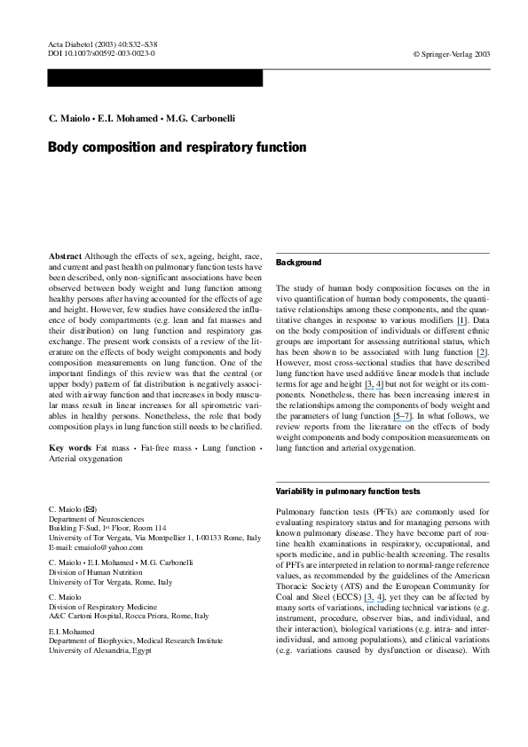 (PDF) Body composition and respiratory function