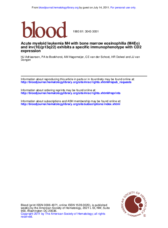 (PDF) Acute myeloid leukemia M4 with bone marrow eosinophilia (M4Eo ...