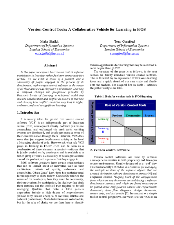 (PDF) Version Control Tools: A Collaborative Vehicle for Learning in F/OS