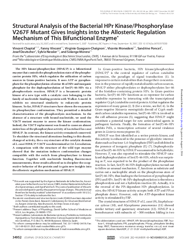 (PDF) Structural Analysis of the Bacterial HPr Kinase/Phosphorylase ...
