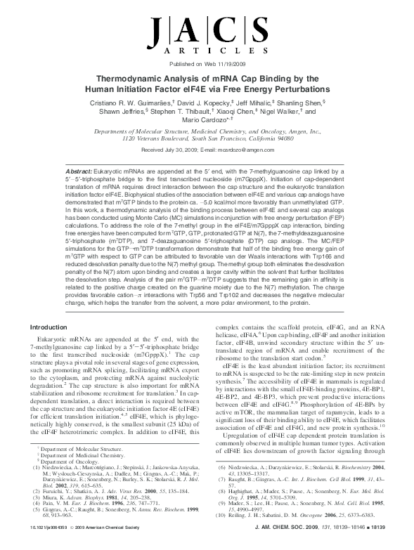 (PDF) Thermodynamic Analysis of mRNA Cap Binding by the Human ...