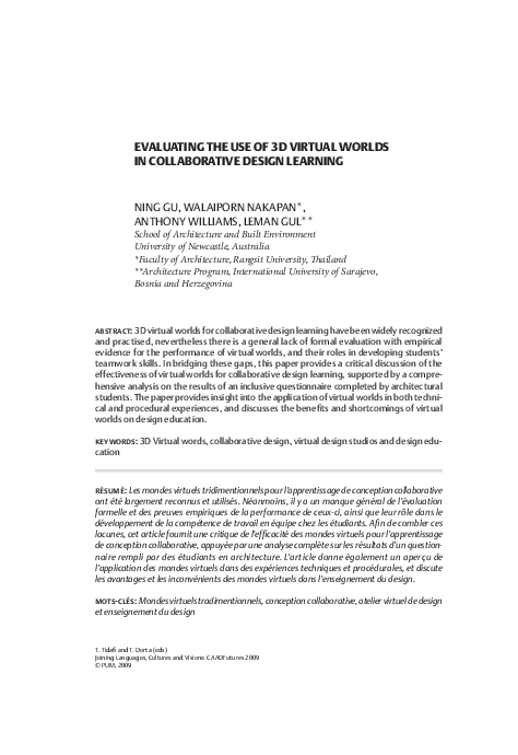 (PDF) Evaluating the use of 3D virtual worlds in collaborative design ...