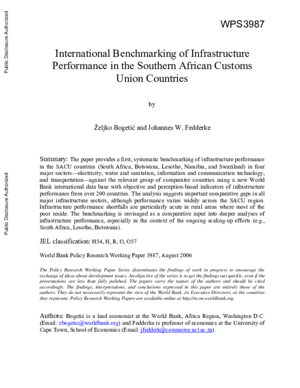 (PDF) International benchmarking of infrastructure performance in the ...