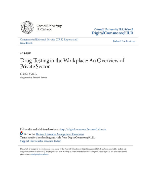 (PDF) DrugTesting in the Workplace An Overview of Private Sector Gail McCallion Academia.edu