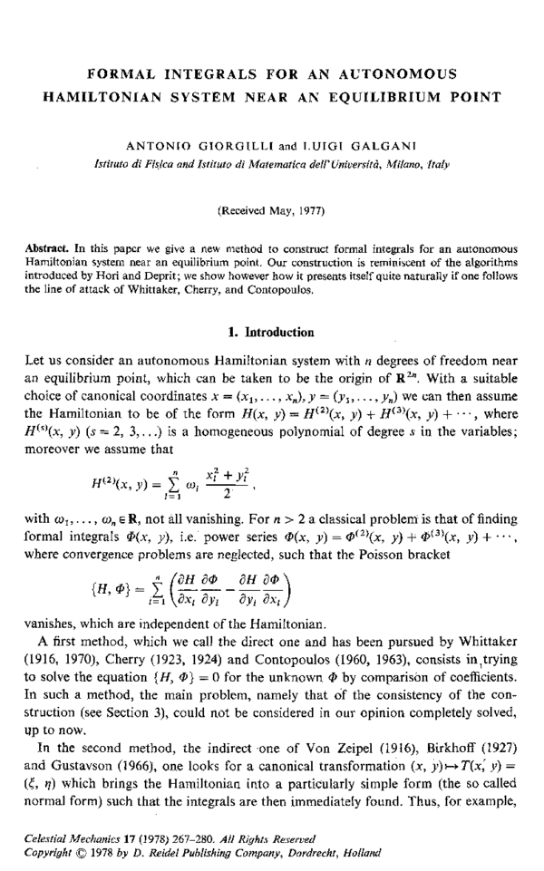PDF) Formal integrals for an autonomous Hamiltonian system near an