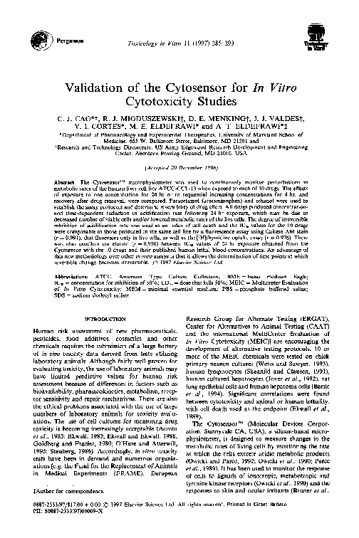 (PDF) Validation of the cytosensor for in vitro cytotoxicity studies