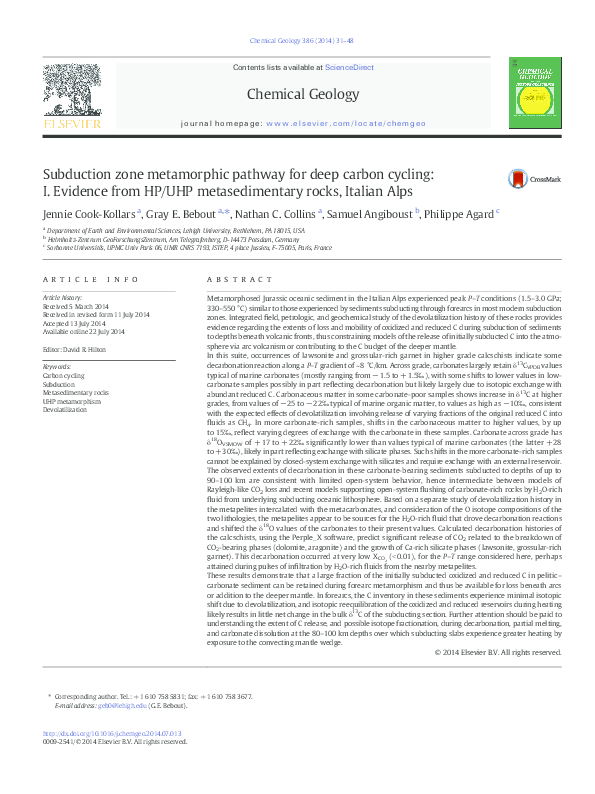 (PDF) Subduction zone metamorphic pathway for deep carbon cycling: I ...