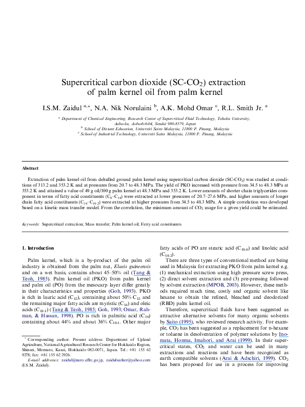 (PDF) Supercritical carbon dioxide (SC-CO2) extraction of palm kernel ...