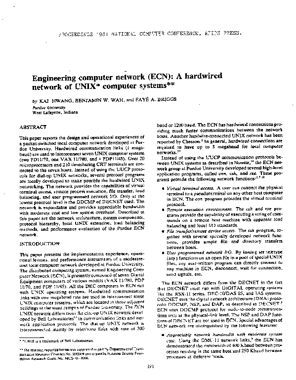 (PDF) Engineering computer network (ECN): a hardwired network of UNIX ...