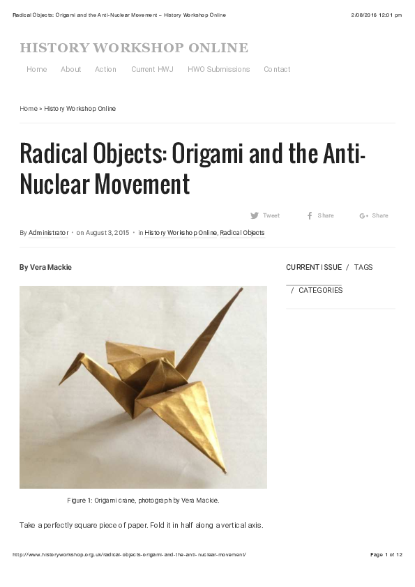 (PDF) Radical Objects: Origami and the Anti-Nuclear Movement