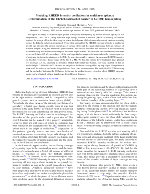 (PDF) Modeling RHEED intensity oscillations in multilayer epitaxy ...