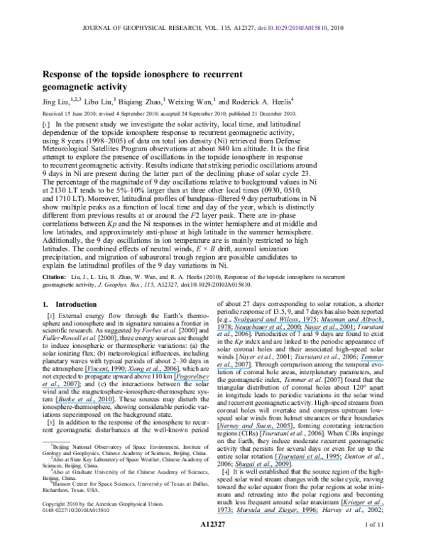 (PDF) Response of the topside ionosphere to recurrent geomagnetic activity