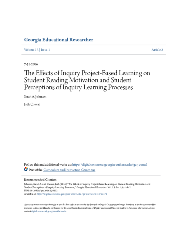 (PDF) The Effects of Inquiry Project-Based Learning on Student Reading ...