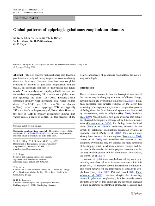 (PDF) Global patterns of epipelagic gelatinous zooplankton biomass