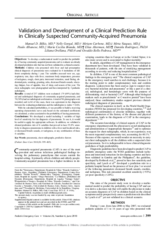 (PDF) Validation and Development of a Clinical Prediction Rule in ...