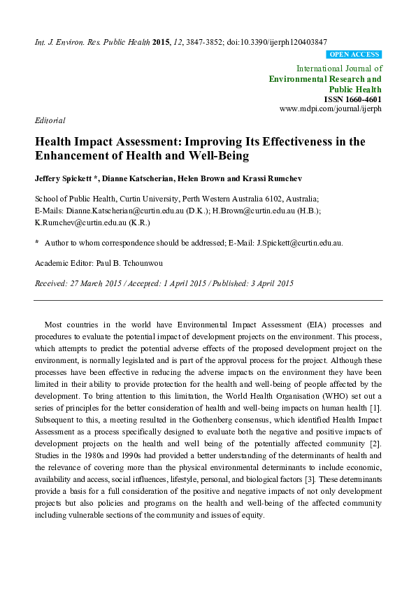 (PDF) Health impact assessment: improving its effectiveness in the ...