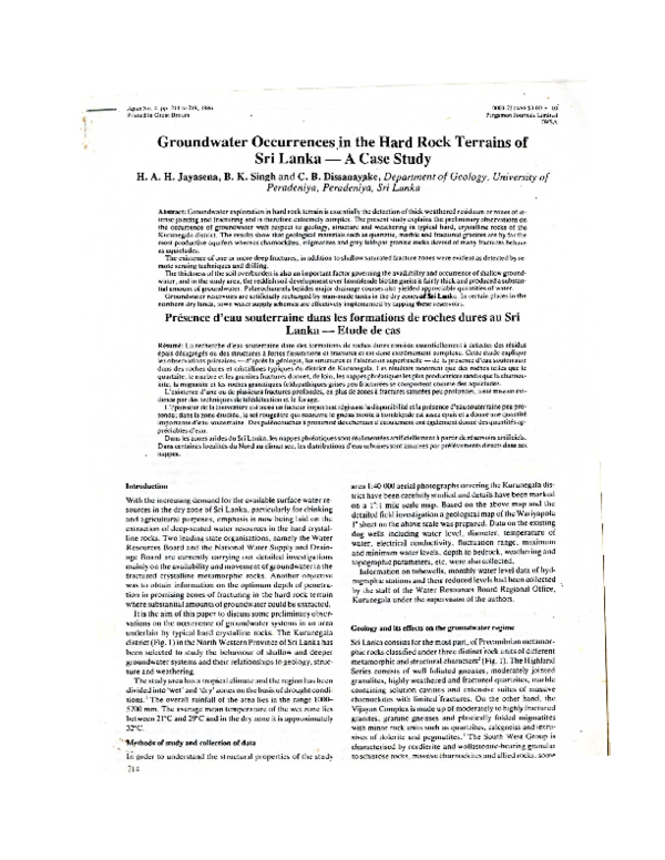 (DOC) Groundwater occurrences in the hard rock terrain of Sri Lanka - A ...