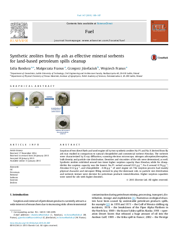 (PDF) Synthetic zeolites from fly ash as effective mineral sorbents for landbased petroleum