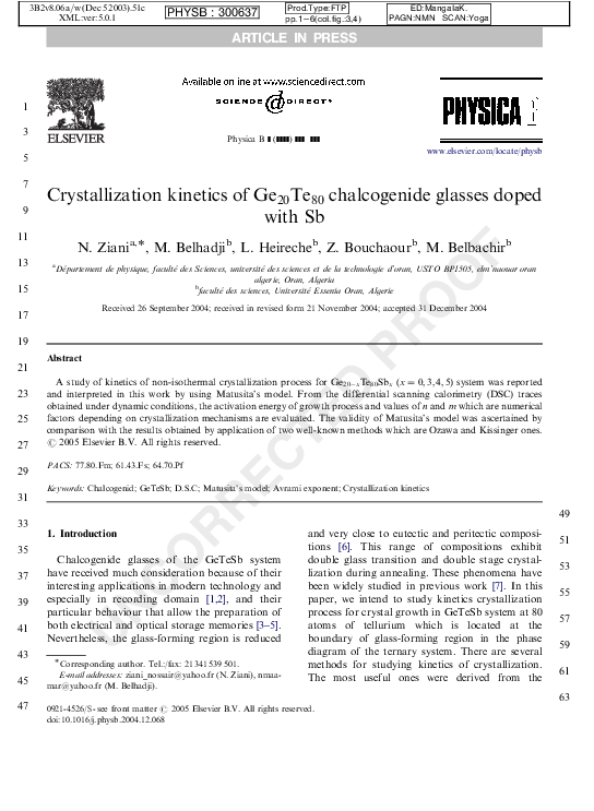 (PDF) Crystallization kinetics of chalcogenide glasses doped with Sb