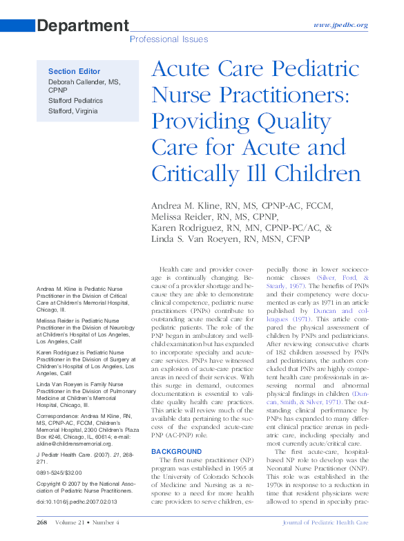 (PDF) Acute Care Pediatric Nurse Practitioners: Providing Quality Care ...