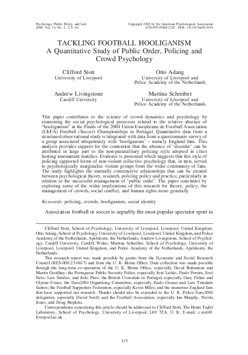 (PDF) TACKLING FOOTBALL HOOLIGANISM: A Quantitative Study of Public ...