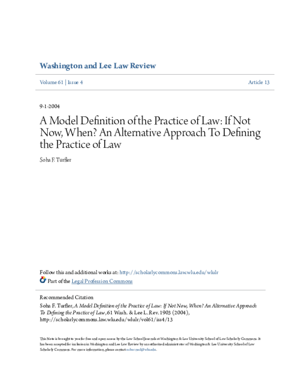 (PDF) A Model Definition of the Practice of Law If Not Now, When? An