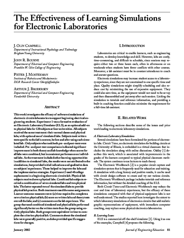 (PDF) The Effectiveness of Learning Simulations for Electronic Laboratories