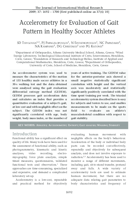 (PDF) Accelerometry for Evaluation of Gait Pattern in Healthy Soccer ...