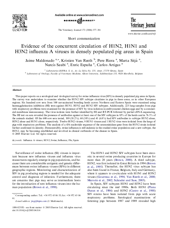 (PDF) Evidence of the concurrent circulation of H1N2, H1N1 and H3N2 ...