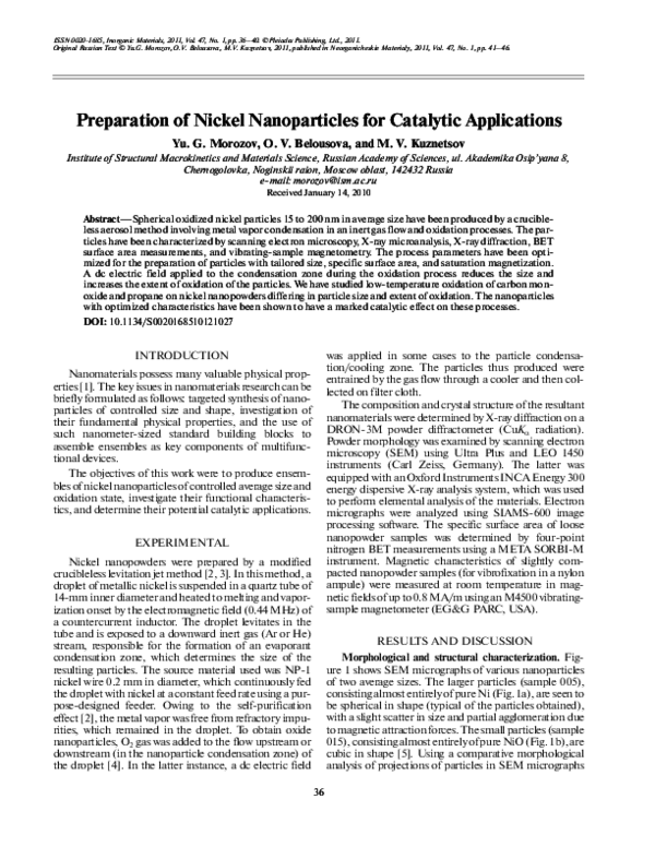 (PDF) Preparation of nickel nanoparticles for catalytic applications