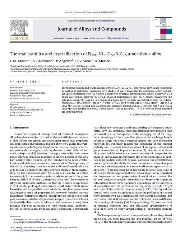 (PDF) Thermal stability and crystallization of Fe 89.8Ni 1.5Si 5.2B 3C ...