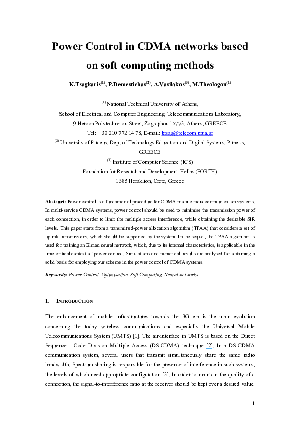 (PDF) Power control in CDMA networks based on soft computing methods