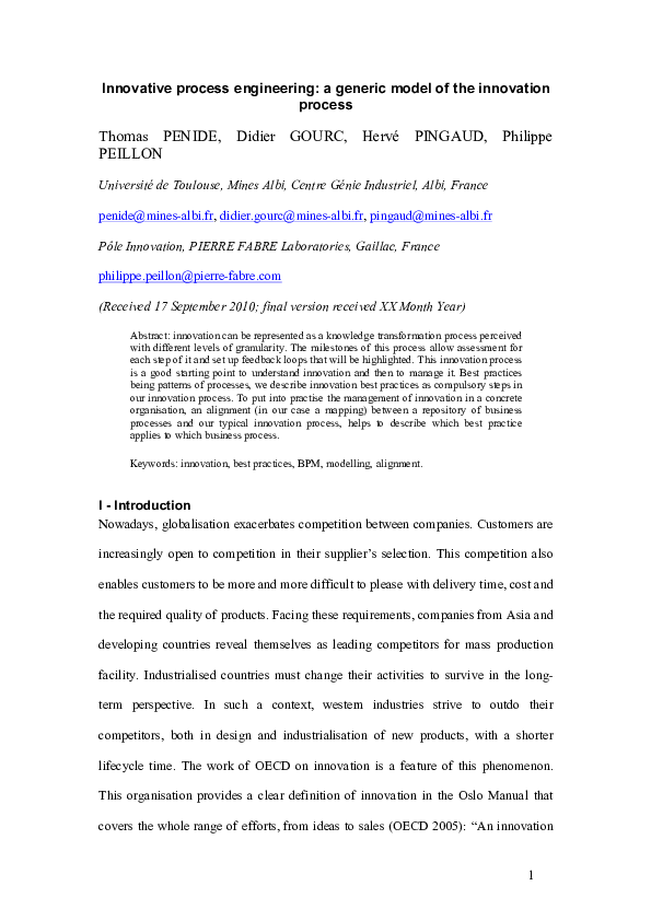 (PDF) Innovative process engineering: a generic model of the innovation ...