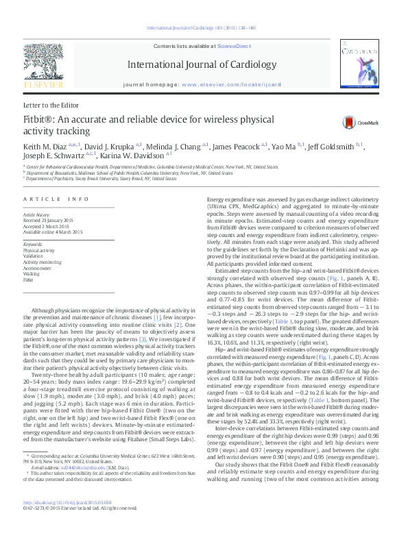 (PDF) Fitbit®: An accurate and reliable device for wireless physical ...