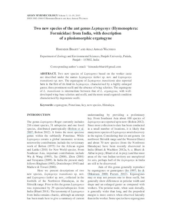 (PDF) Two new species of the ant genus Leptogenys (Hymenoptera ...