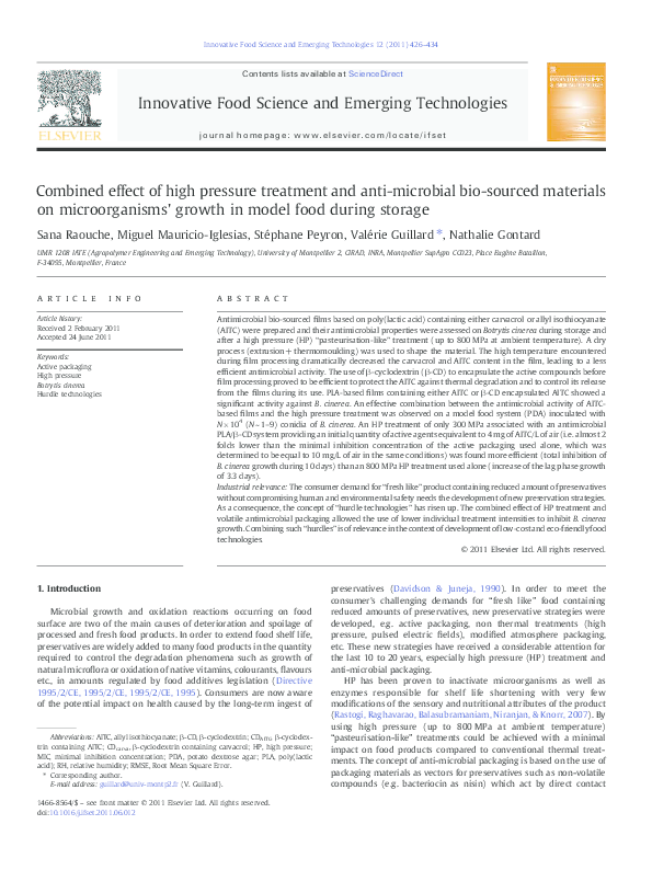(PDF) Combined effect of high pressure treatment and anti-microbial bio ...