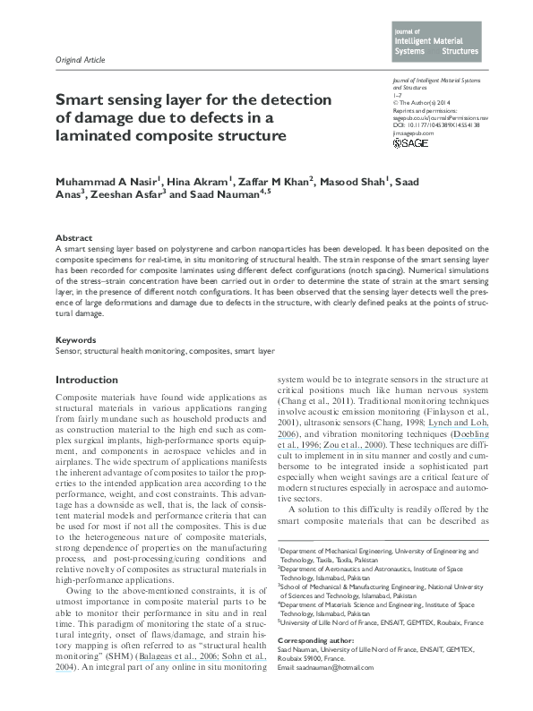 (PDF) Smart sensing layer for the detection of damage due to defects in ...